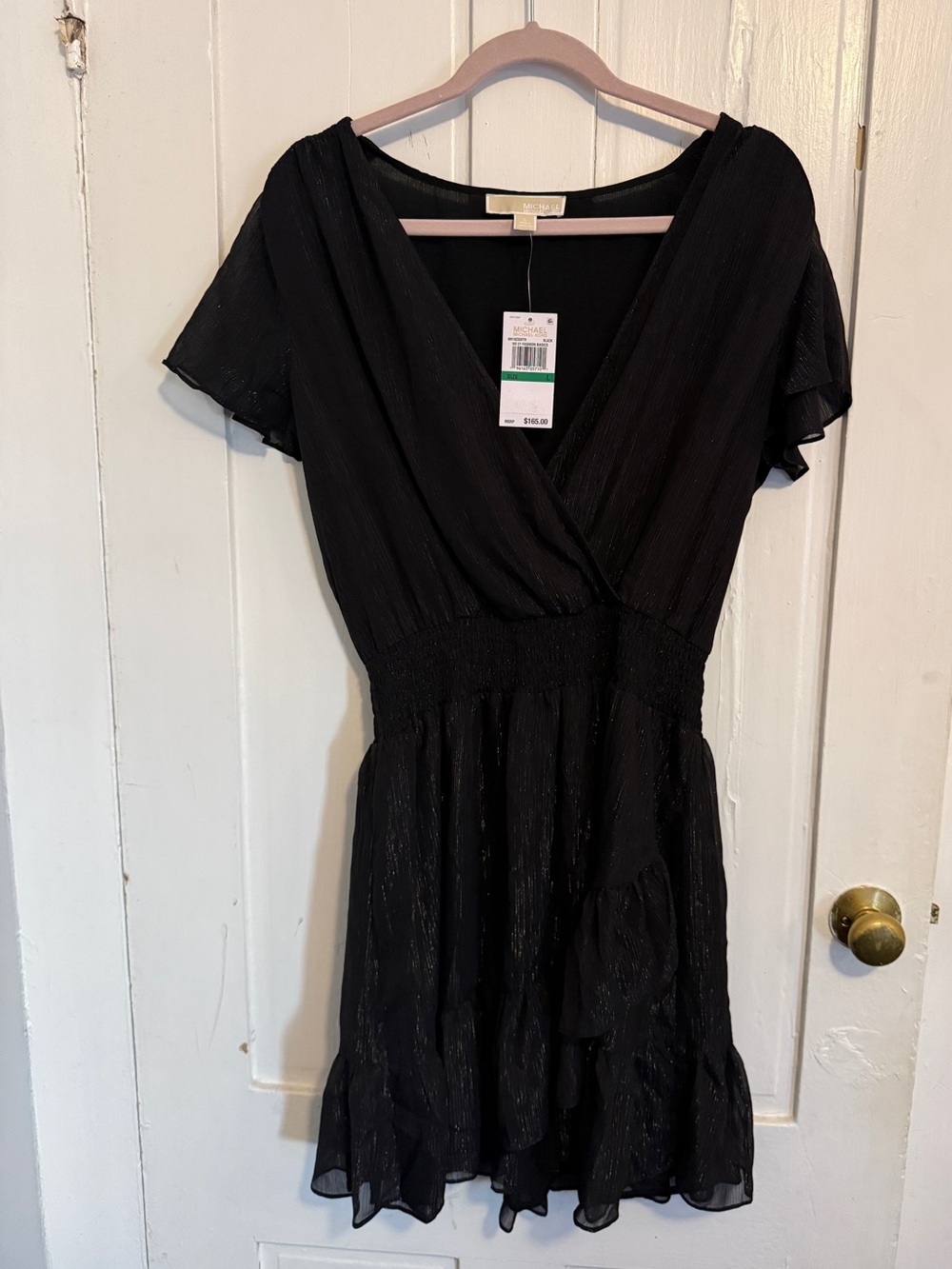 Michael Kors Black V-Neck Flutter Sleeve Dress
